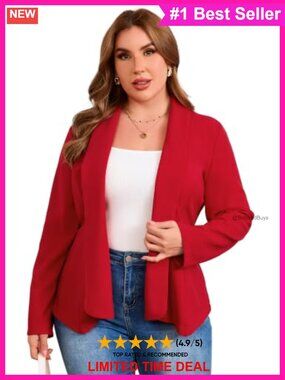 Plus Size Peplum Blazer 3/4 Sleeve Business Casual Work Jacket